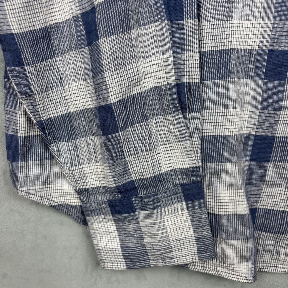 Bonobos Mens XL Standard Fit Blue White Plaid Linen Cotton Button Down Shirt - Picture 5 of 9